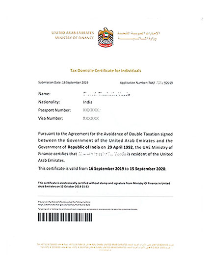 Tax Residency Certificate in UAE Tax Domicile Certificate UAE